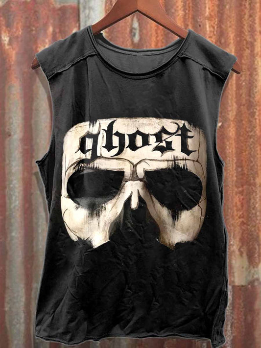 Retro Graffiti Mask Printed Casual Cotton Tank Top