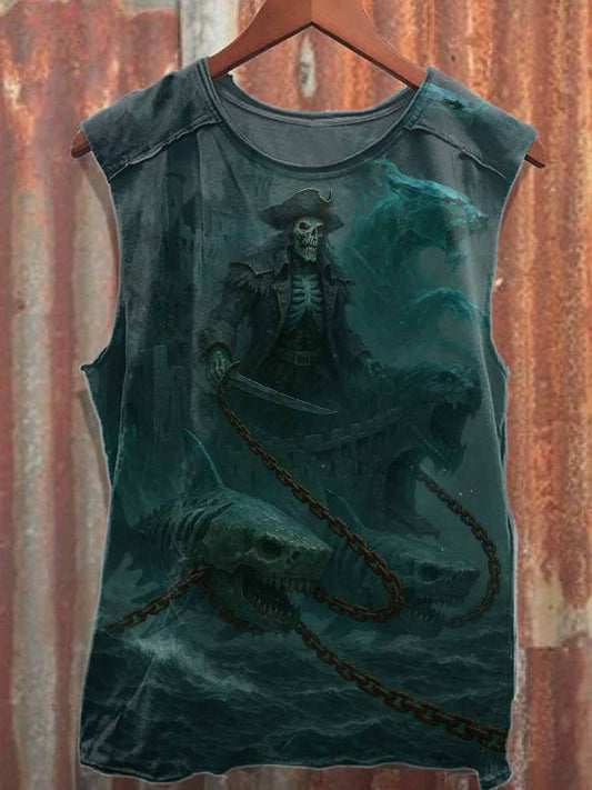 Vintage Skull Print Loose Cotton Tank Top