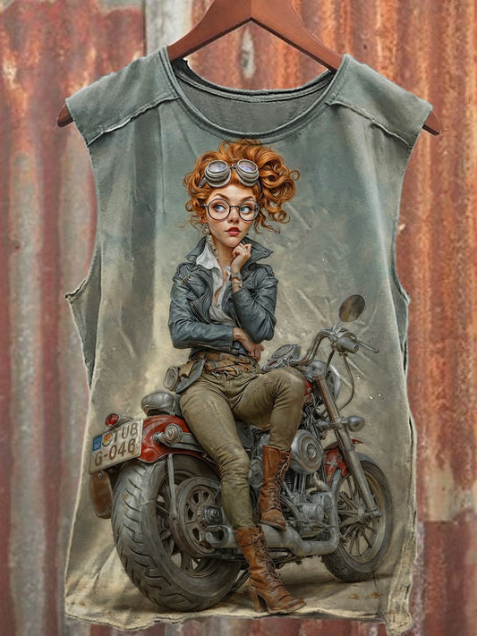 Men's Casual Motorcycle Girl Printed Tank Top