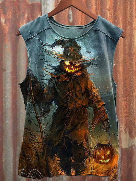 Men's Casual Halloween Pumpkin Man Printed Tank Top