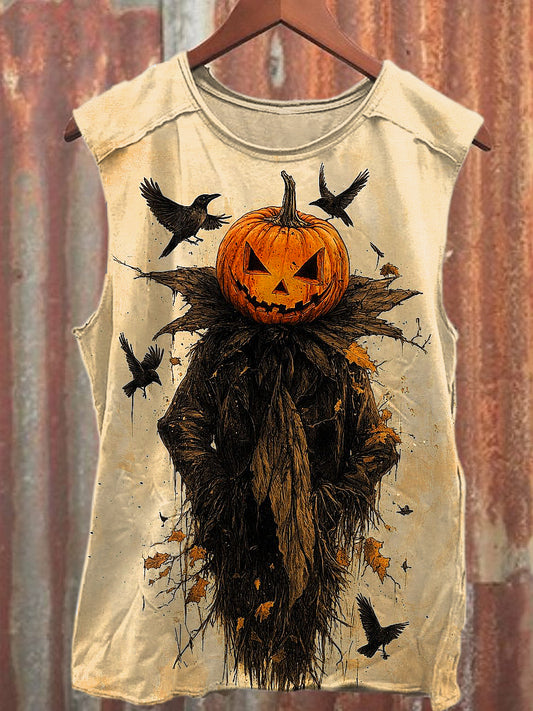 Men's Casual Halloween Pumpkin Man Printed Tank Top