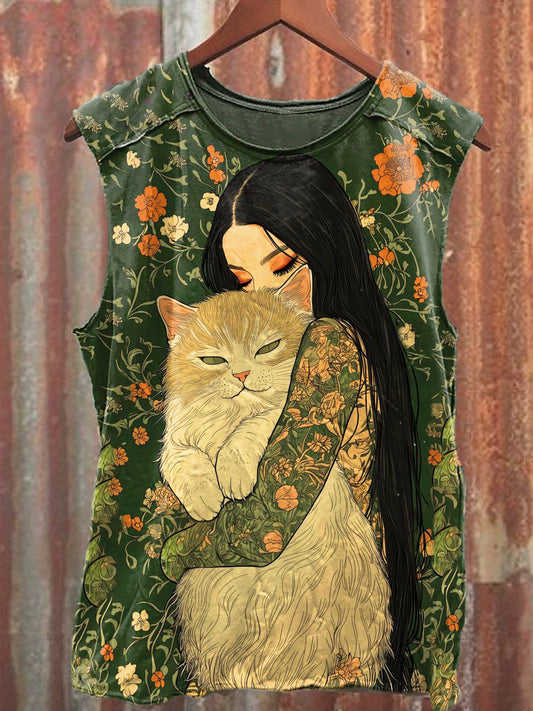 Men's Casual Cute Cat Printed Tank Top