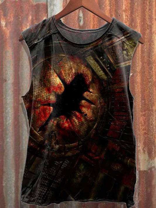 Dark Graffiti Print Cotton Tank Top