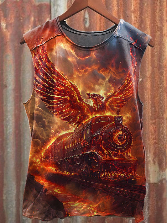 Men's Casual Flame Phoenix Train Printed Tank Top