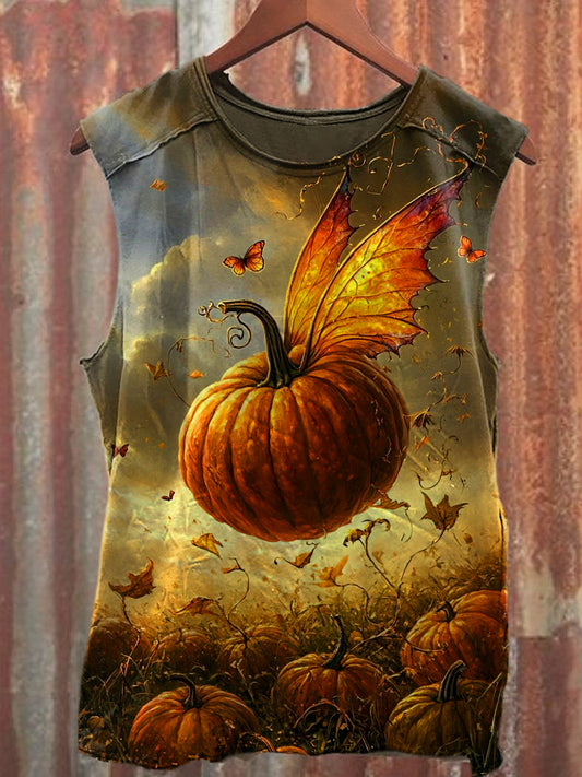 Men's Casual Funny Halloween Pumpkin Printed Tank Top
