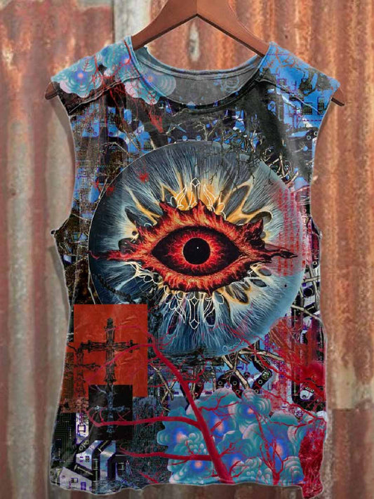Dark Graffiti Print Cotton Tank Top