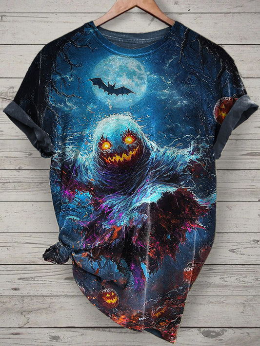 Unisex Halloween Cute Ghost Printed Vintage Fashion Loose Short Sleeve T-Shirt