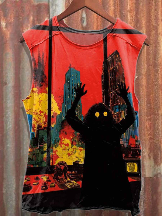 Dark Graffiti Print Cotton Tank Top