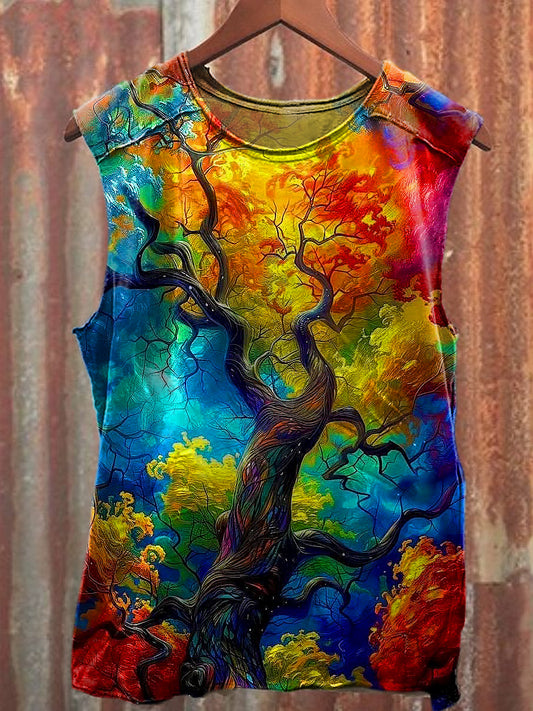 Men's Casual Colorful Tree Printed Tank Top