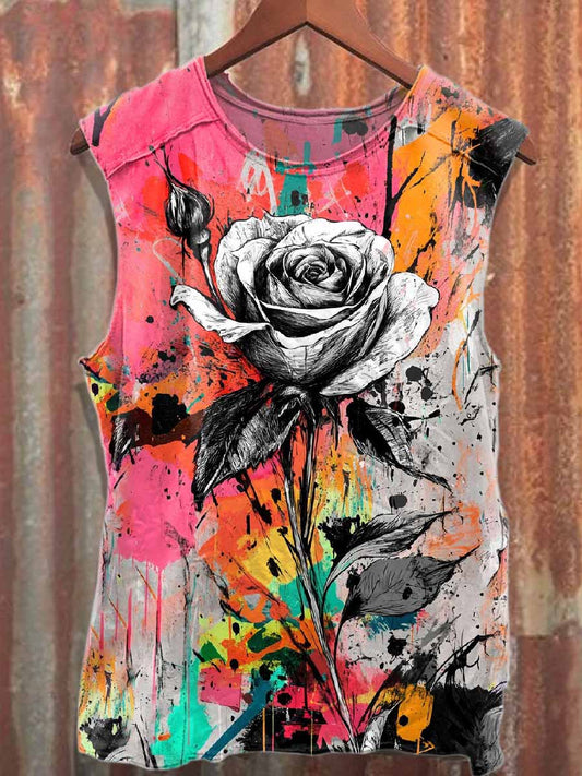 Retro Graffiti Print Cotton Tank Top