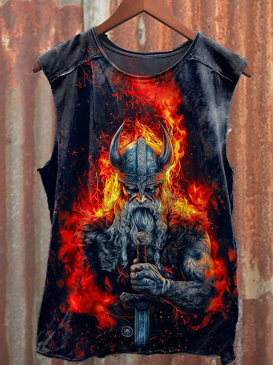 Men's Casual Flame Vikings Printed Tank Top