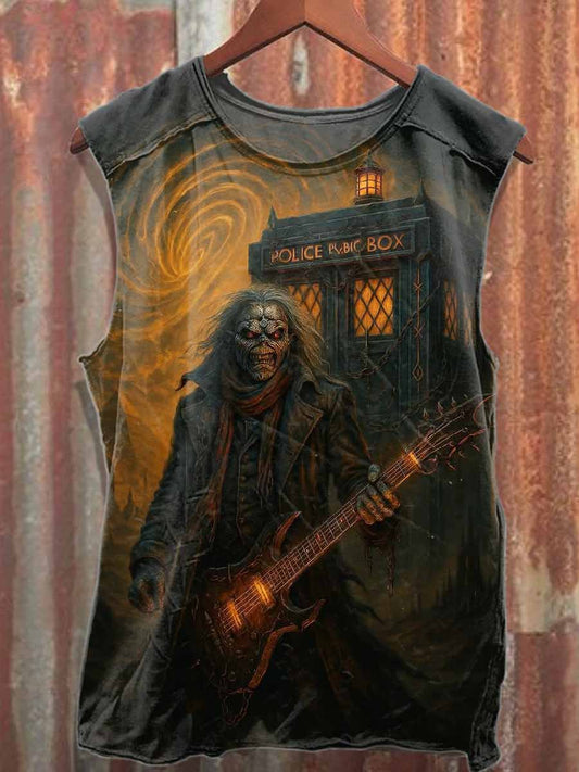 Retro Music Skeleton Print Cotton Tank Top