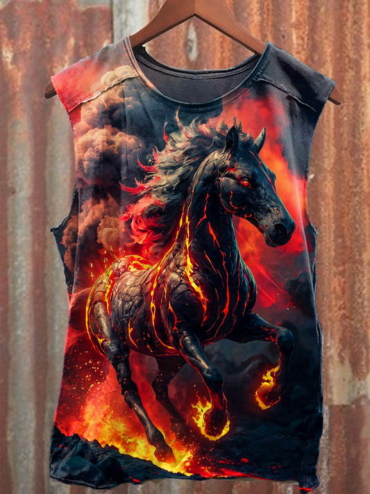 Men's Casual Flaming Horse Printed Tank Top