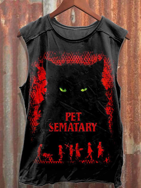 Men's Retro Horror Pet Cemetery Casual Loose Cotton Tank Top