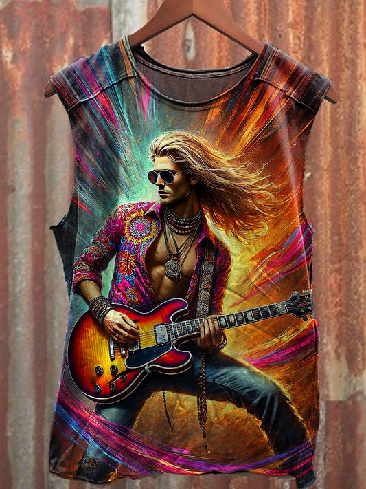 Men's Casual Guitarist Printed Tank Top