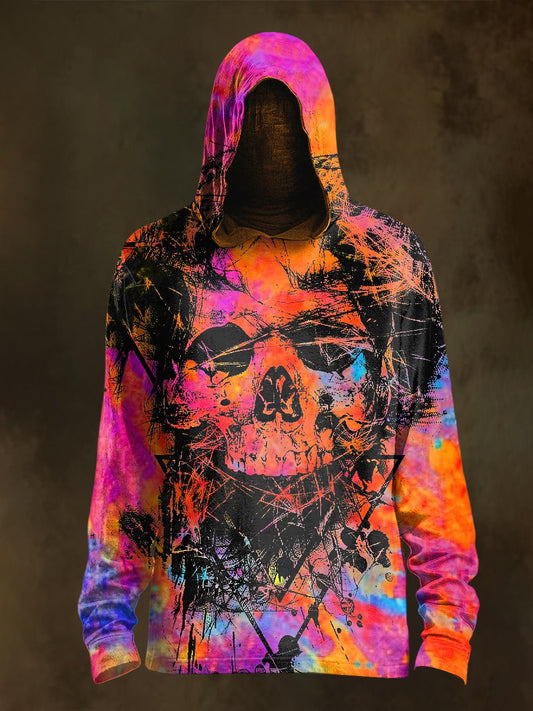Unisex Colored Psychedelic Skull Print Casual Hooded Sweatshirt