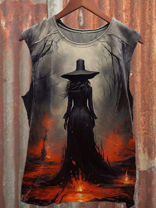 Men's Casual Halloween Witch Printed Tank Top