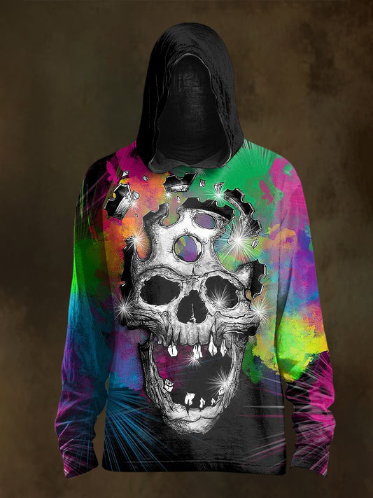 Unisex Colored Skull Print Casual Hooded Sweatshirt