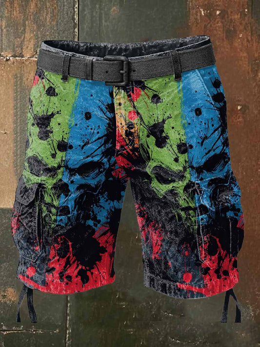 Men's Retro Halloween Skeleton Zombie Casual Overalls Shorts