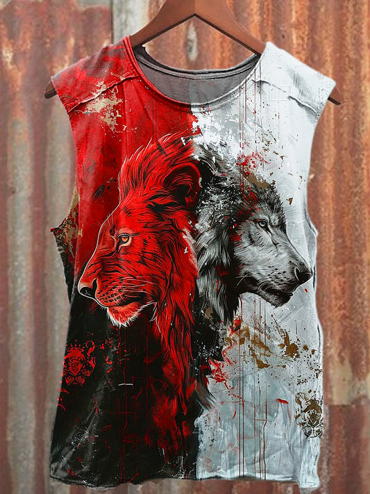 Men's Casual Lion And Wolf Printed Tank Top