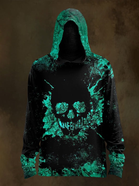 Unisex Ink Ejection Skull Print Casual Hooded Sweatshirt
