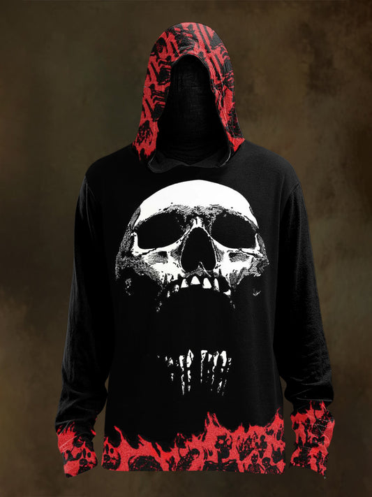 Unisex Gothic Skull Print Casual Hooded Sweatshirt
