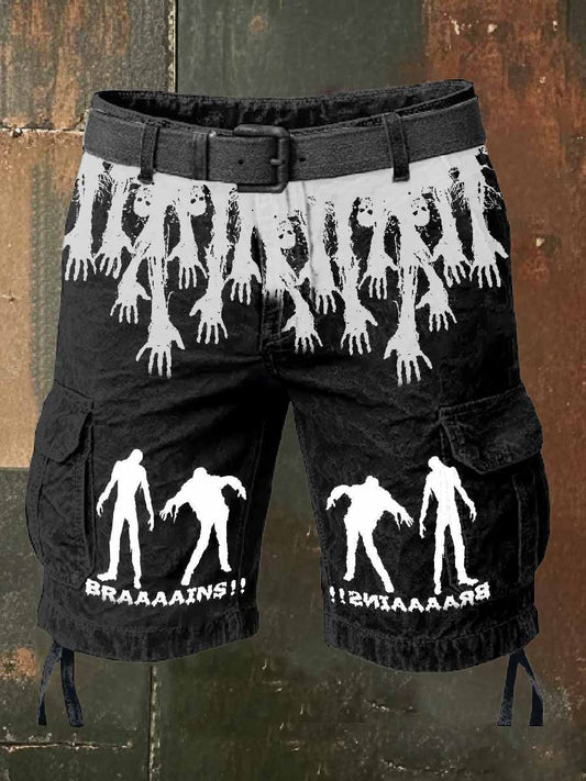 Men's Retro Halloween Skull Zombie Casual Workwear Shorts