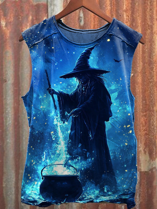 Men's Casual Halloween Witch Printed Tank Top