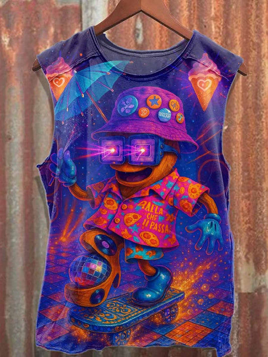 Fantasy World Disco Casual Loose Cotton Tank Top