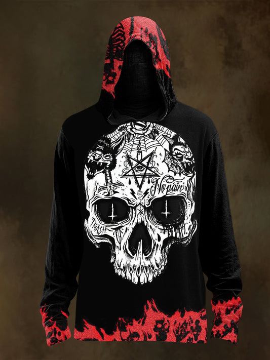 Unisex Gothic Skull Print Casual Hooded Sweatshirt