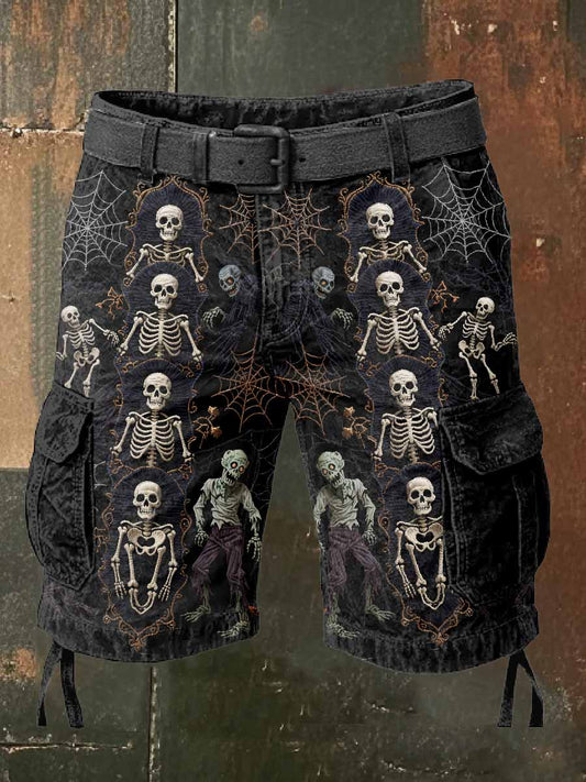 Men's Retro Halloween Skull Zombie Casual Workwear Shorts