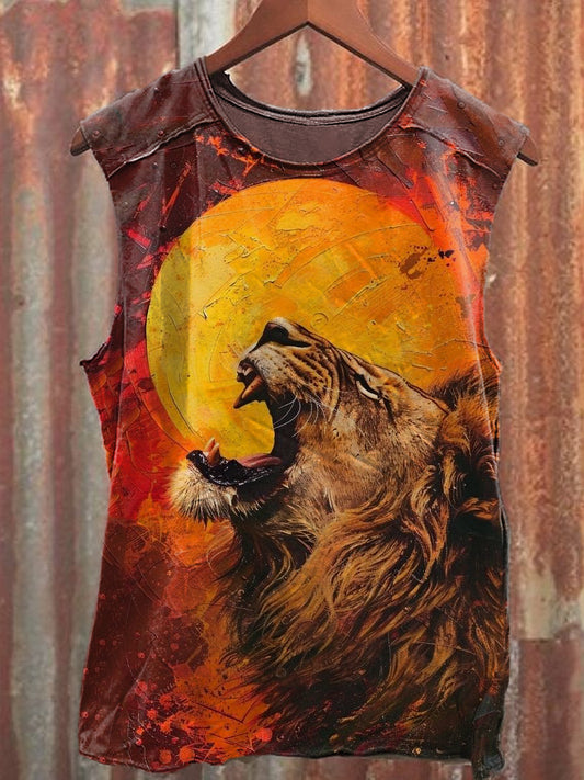 Men's Casual Roaring Lion Printed Tank Top