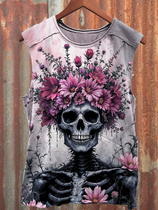 Men's Casual Flower Skull Printed Tank Top