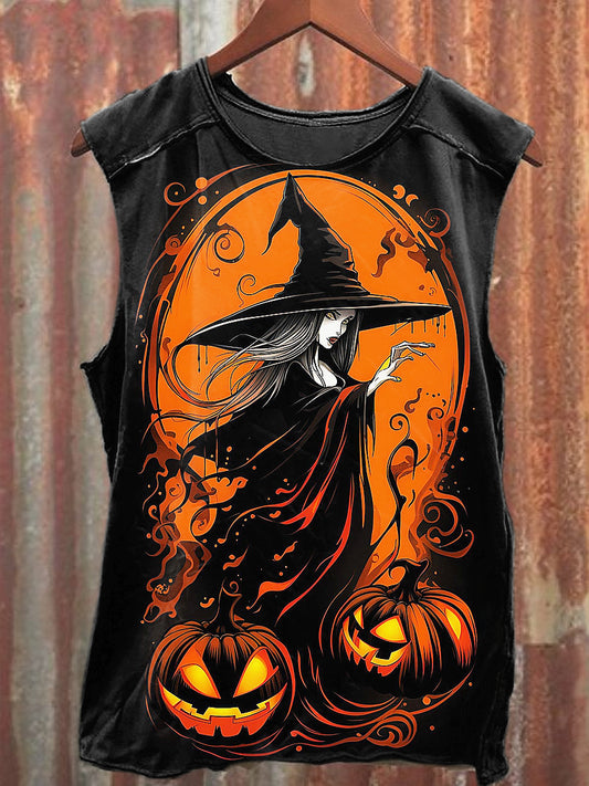 Men's Casual Halloween Witch Printed Tank Top