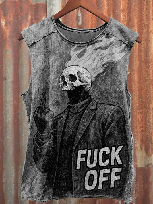 Men's Casual Fuck Off Skull Printed Tank Top