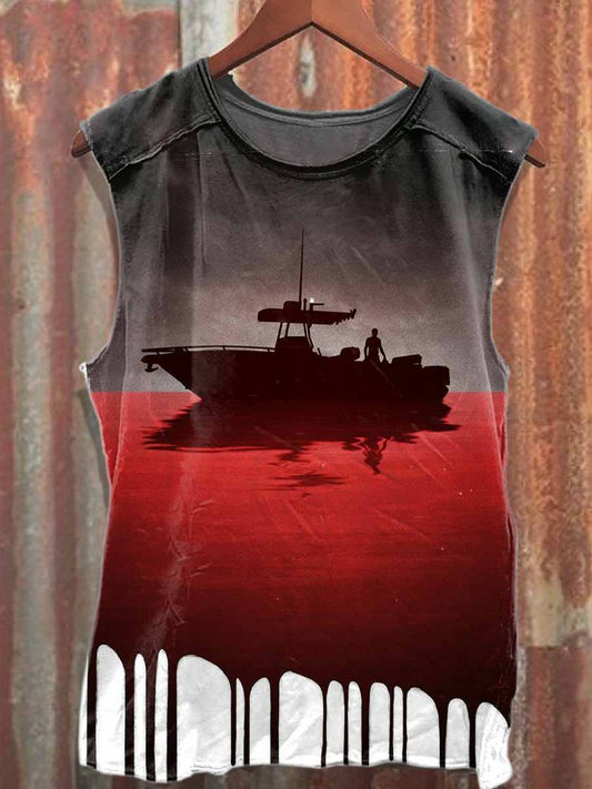 Halloween Horror Ship Print Casual Cotton Tank Top