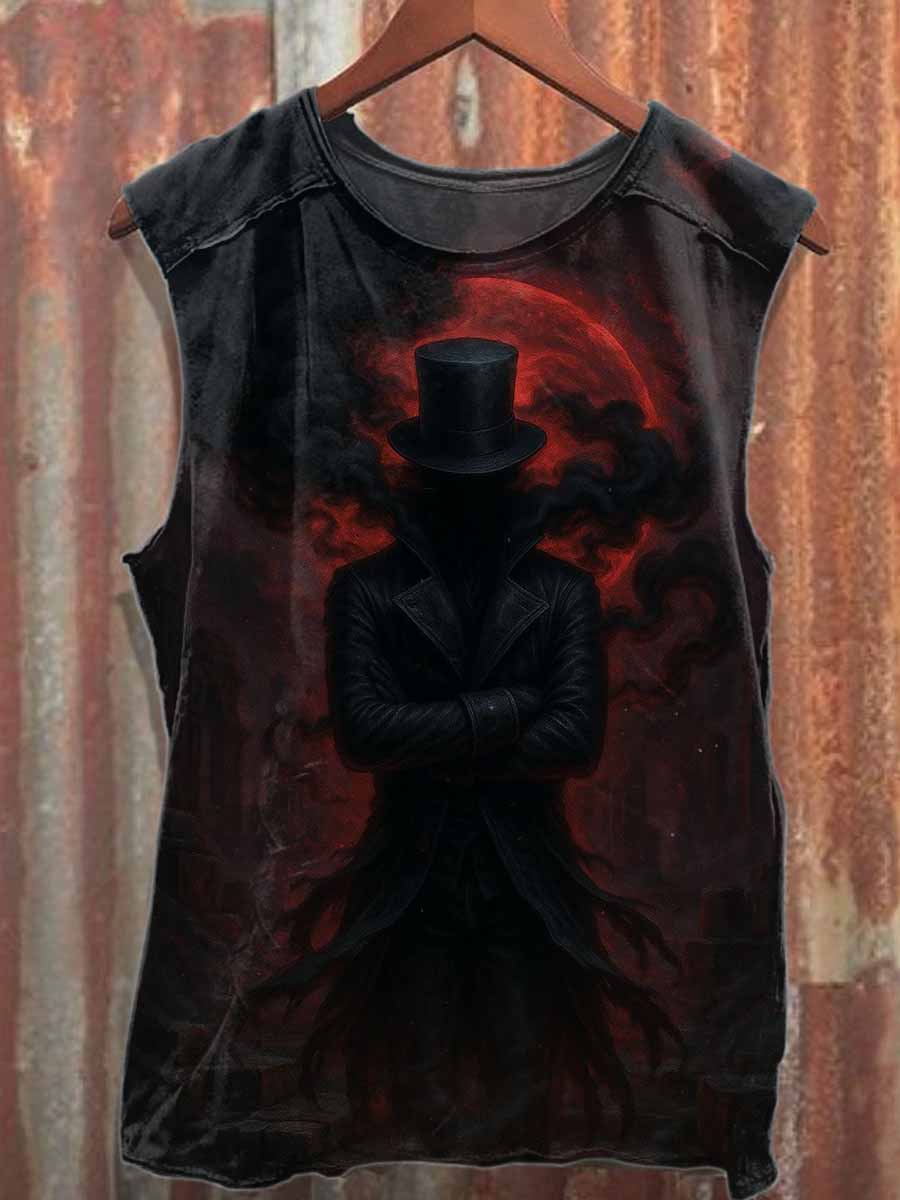 Halloween Wizard Print Casual Cotton Tank Top