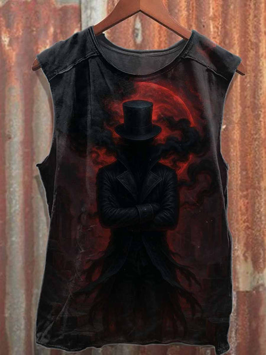 Halloween Wizard Print Casual Cotton Tank Top