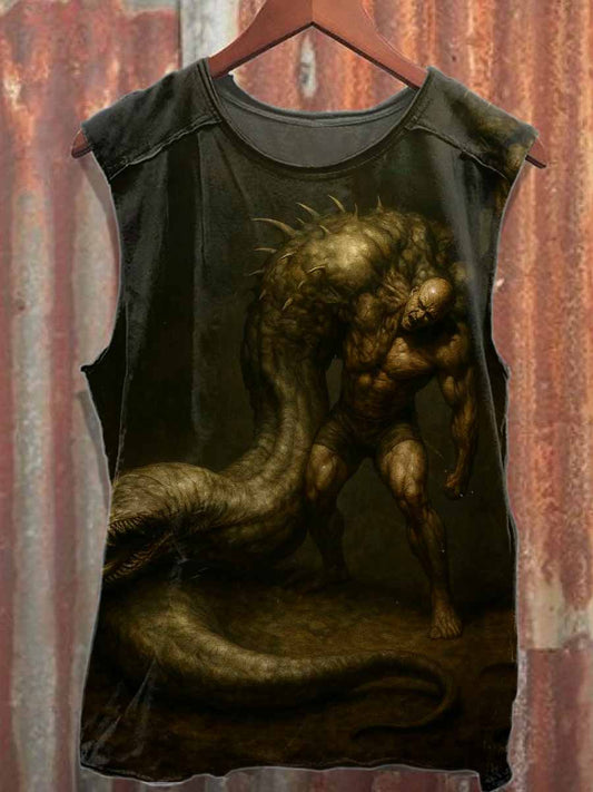 Ferocious Monster Print Casual Cotton Tank Top
