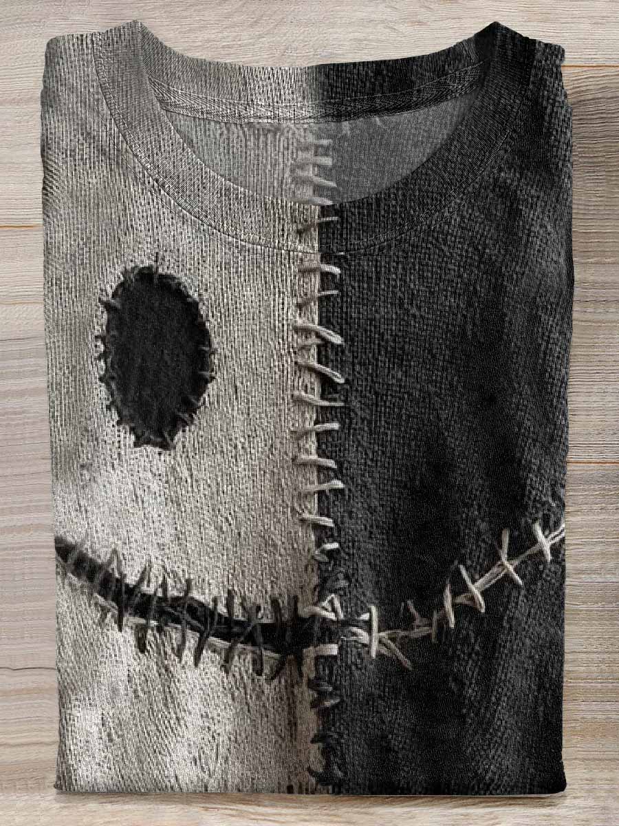 Halloween Ghost Face Contrast Print Casual Loose T-Shirt