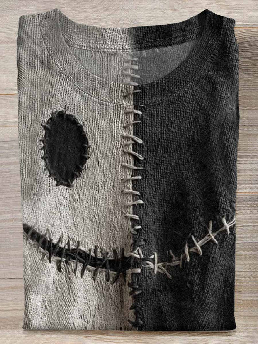 Halloween Ghost Face Contrast Print Casual Loose T-Shirt