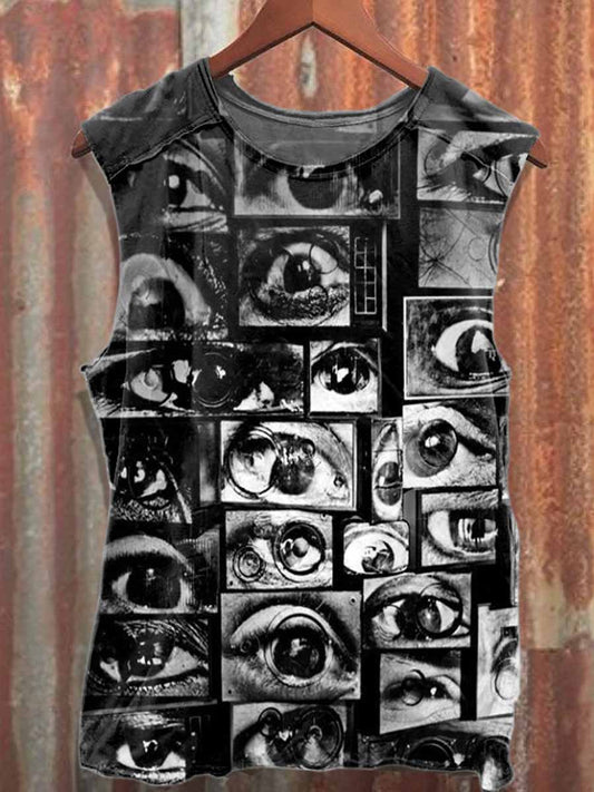 Retro Graffiti Print Casual Cotton Tank Top