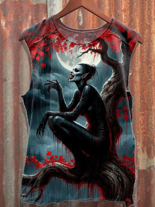 Halloween Horror Vampire Print Casual Cotton Tank Top