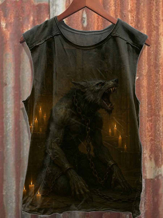 Fierce Wolf Print Casual Cotton Tank Top