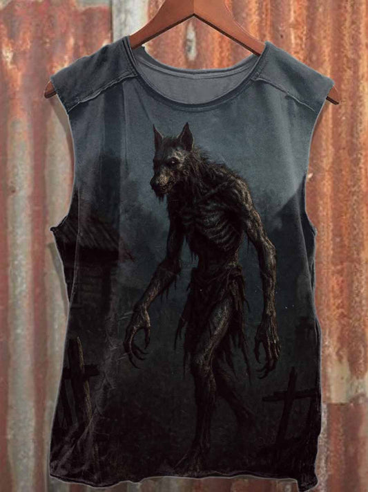 Fierce Wolf Print Casual Cotton Tank Top