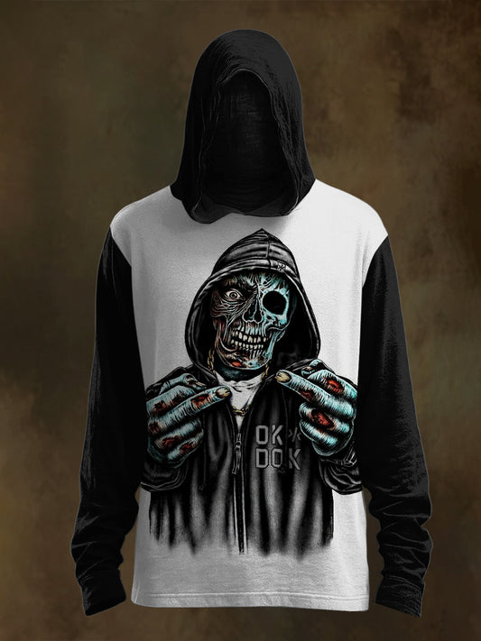 Unisex Punk Skull Print Casual Hooded Sweatshirt