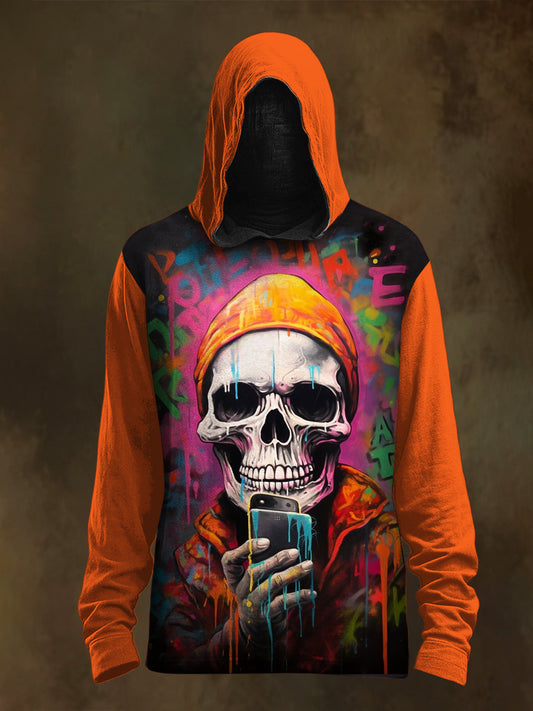 Unisex Graffiti Skull Print Casual Hooded Sweatshirt