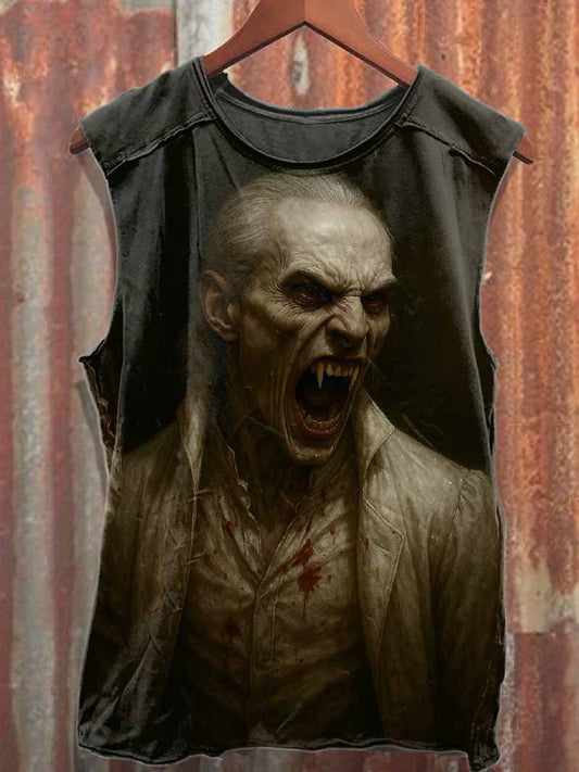 Retro Vampire Print Casual Cotton Tank Top