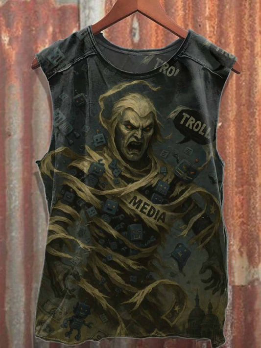 Retro Graffiti Print Casual Cotton Tank Top