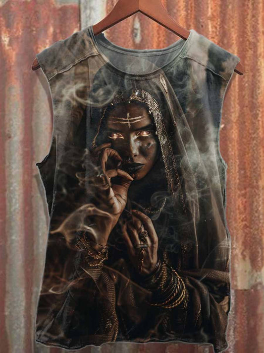 Retro Graffiti Print Casual Cotton Tank Top
